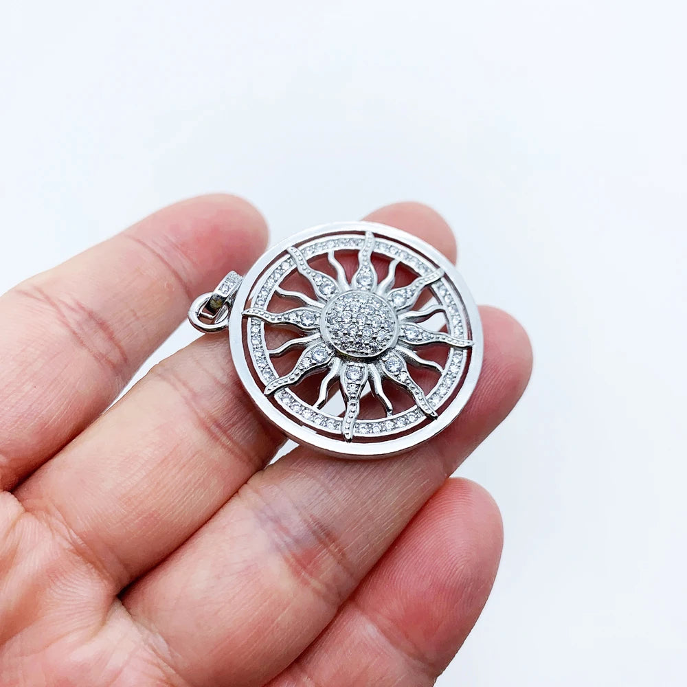 Vintage Sun Charm Pendant – 925 Silver with White Zircon Stone