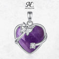 Amethyst Heart Pendant – Butterfly Crystal Healing Necklace for Women