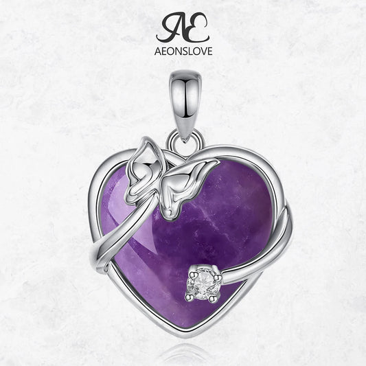 Amethyst Heart Pendant – Butterfly Crystal Healing Necklace for Women