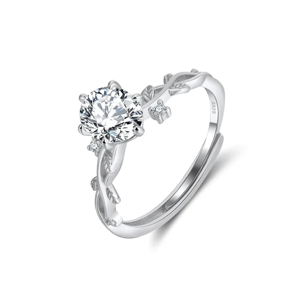 sterling silver adjustable open ring with oval solitaire cubic zirconia elegantia