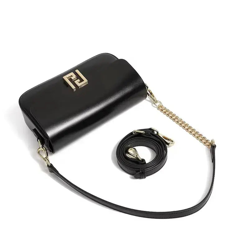 black leather shoulder bag with interchangeable strap