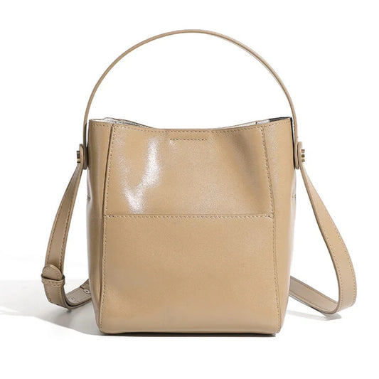 luxury soft leather vintage bucket crossbody bag in beige