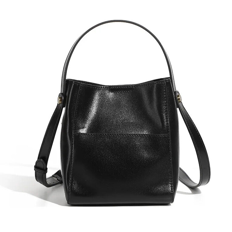 luxury soft leather vintage bucket crossbody bag in black