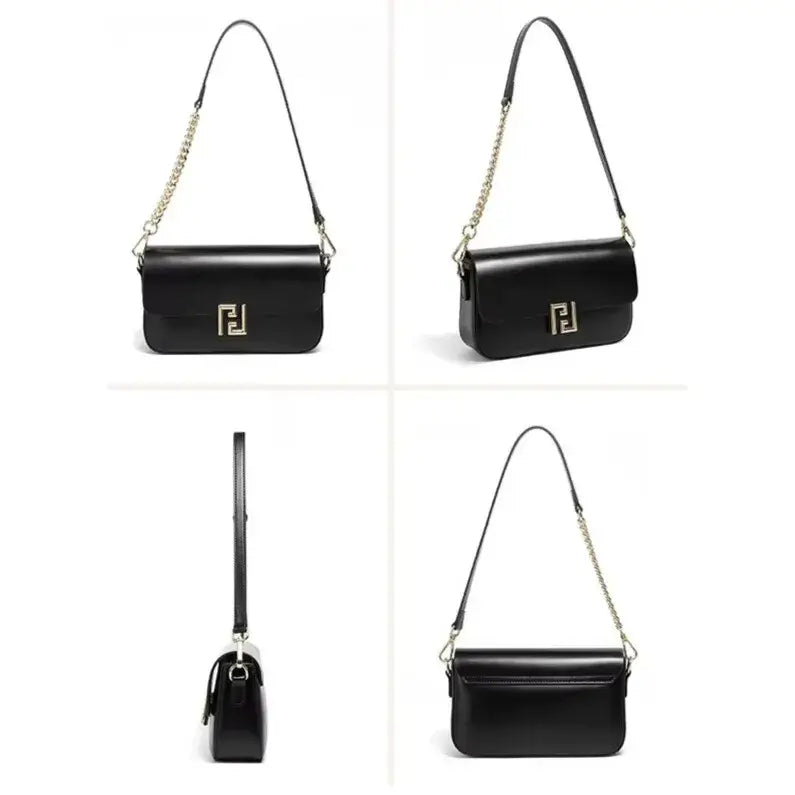 black leather crossbody bag worn crossbody for everyday use