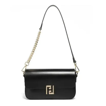 black leather crossbody bag for women with structured silhouette