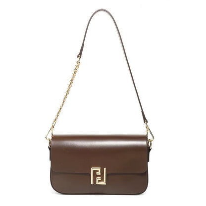 Luxury women’s brown leather crossbody handbag with dual straps