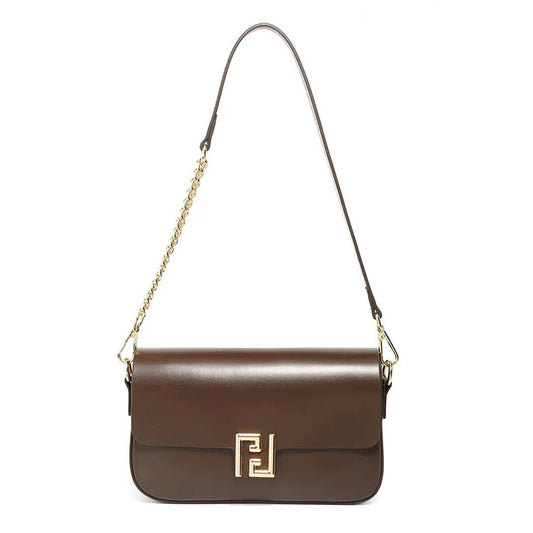 Luxury women’s brown leather crossbody handbag with dual straps