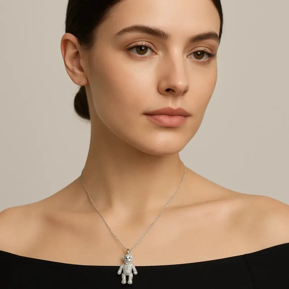 sparkling zircon  bear pendant for women