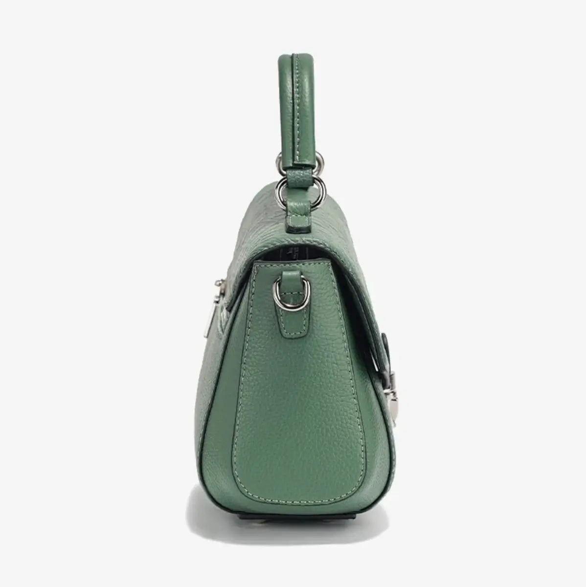 side view of green structured leather crossbody bag 