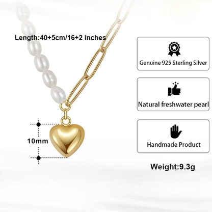 925 sterling silver gold pearl heart pendant necklace elegant style 