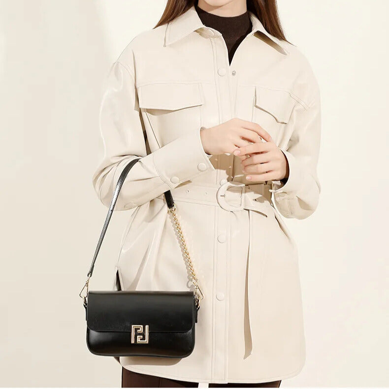 Minimalist designer black leather crossbody bag for women