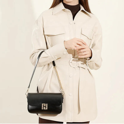 Minimalist designer black leather crossbody bag for women