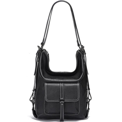 versaluxe black leather shoulder bag front view