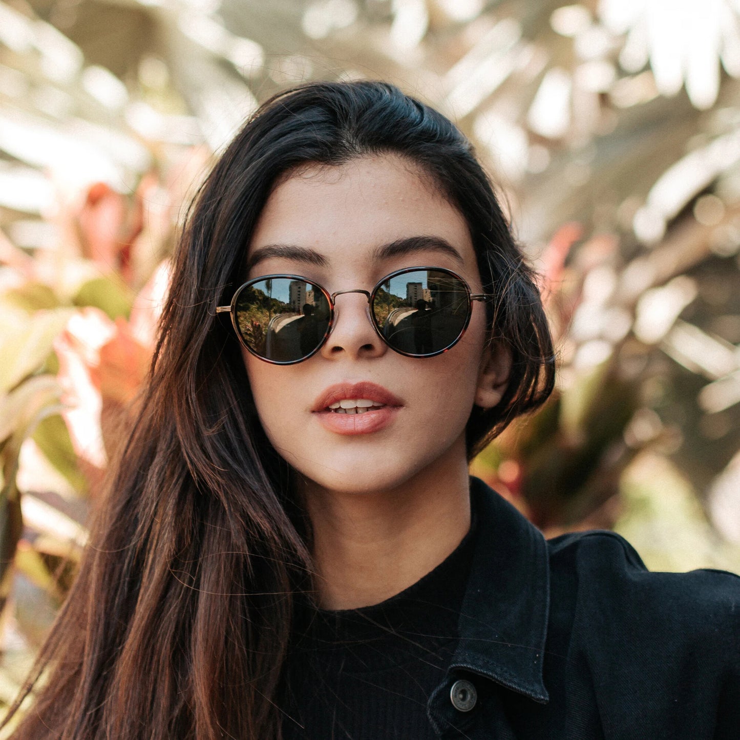 black fashion round sunglasses uv400 sun protection