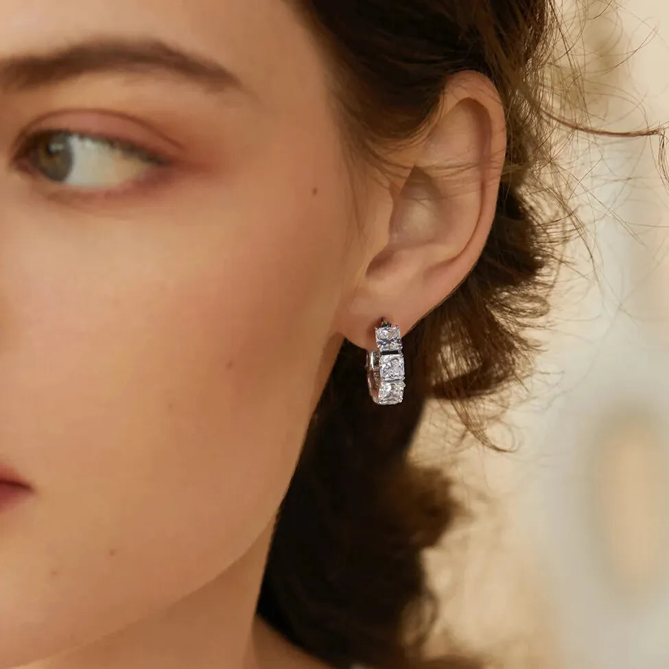 elegant silver hoop earrings with premium zirconia stones