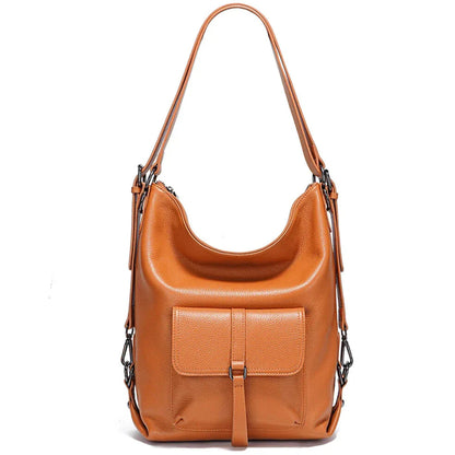 versaluxe brown leather shoulder bag front view