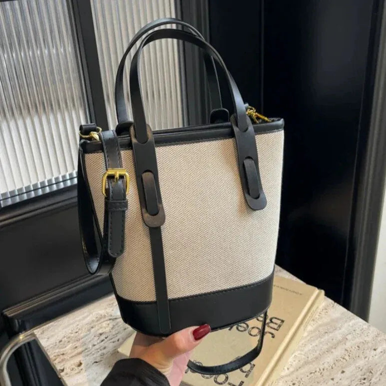vegan synthetic leather trim black tote