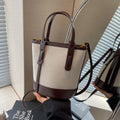 Casual Daily - Modern Synthetic Leather & Canvas Bucket Tote Bag
