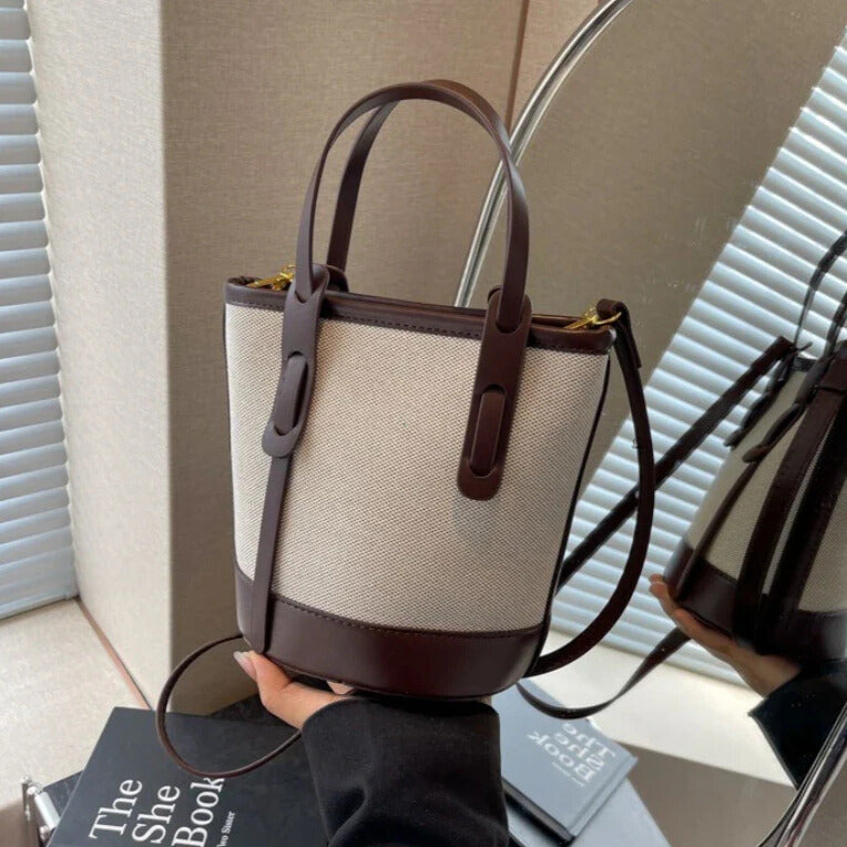 Coffee canvas tote handbag – durable casual bucket bag for everyday wear