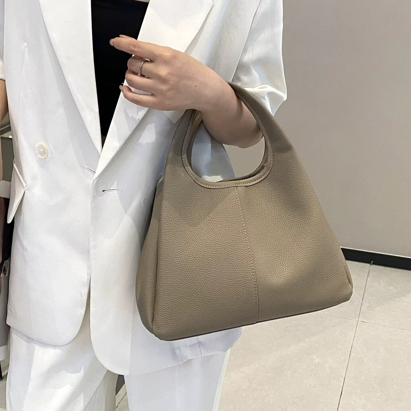 minimalist khaki leather purse