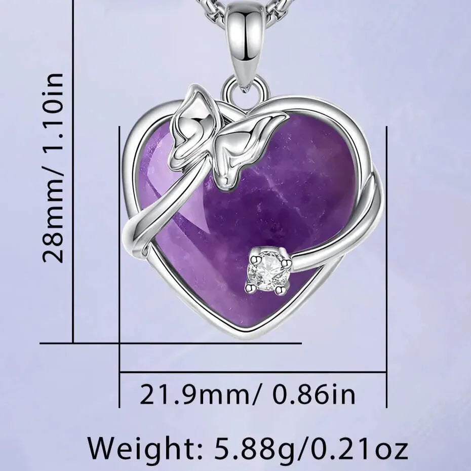 rhodium plated amethyst heart pendant macro detail