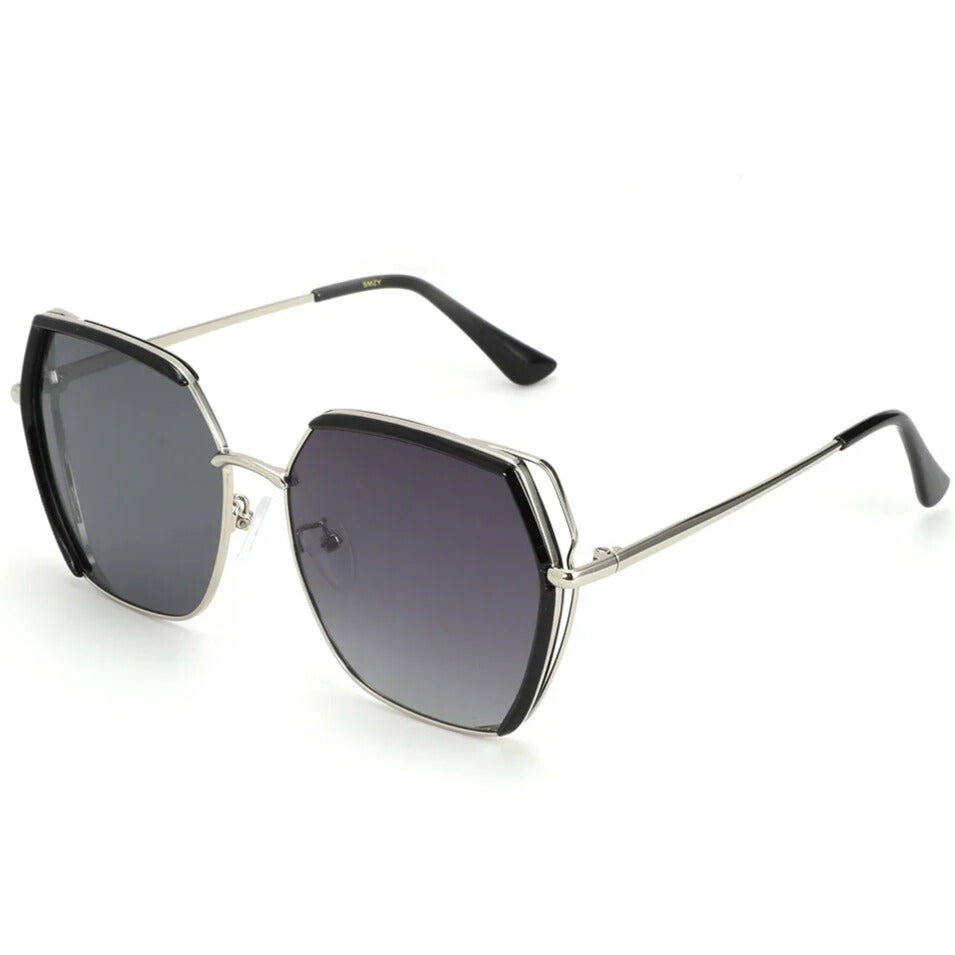 Luxury silver butterfly-frame polarised sunglasses with gradient UV400 lenses