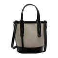 Casual Daily - Modern Synthetic Black Leather & Canvas Bucket Tote Bag