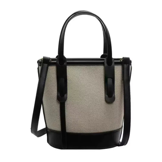 canvas bucket tote black crossbody strap