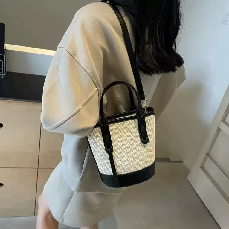 womens black canvas tote structured bucket silhouette