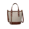 Casual Daily - Modern Synthetic Brown Leather & Canvas Bucket Tote Bag