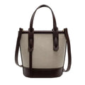 Casual Daily - Modern Synthetic Coffee Leather & Canvas Bucket Tote Bag