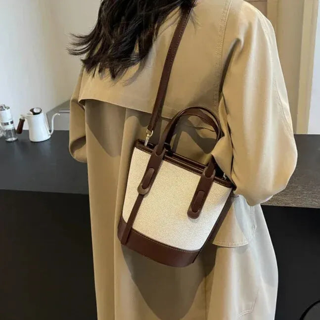 womens coffee canvas tote structured bucket silhouette