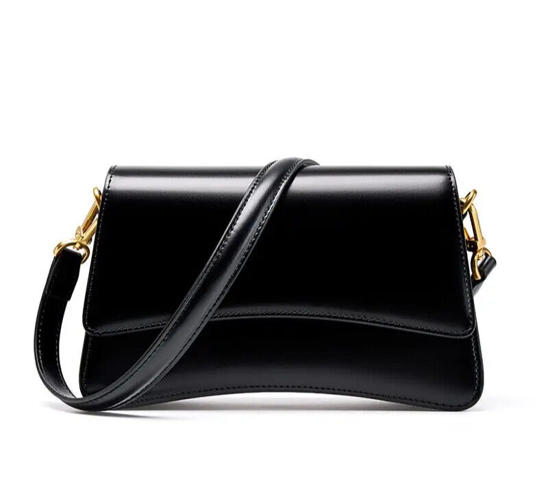 Black genuine leather handbag – Celestia crossbody vintage bag for women