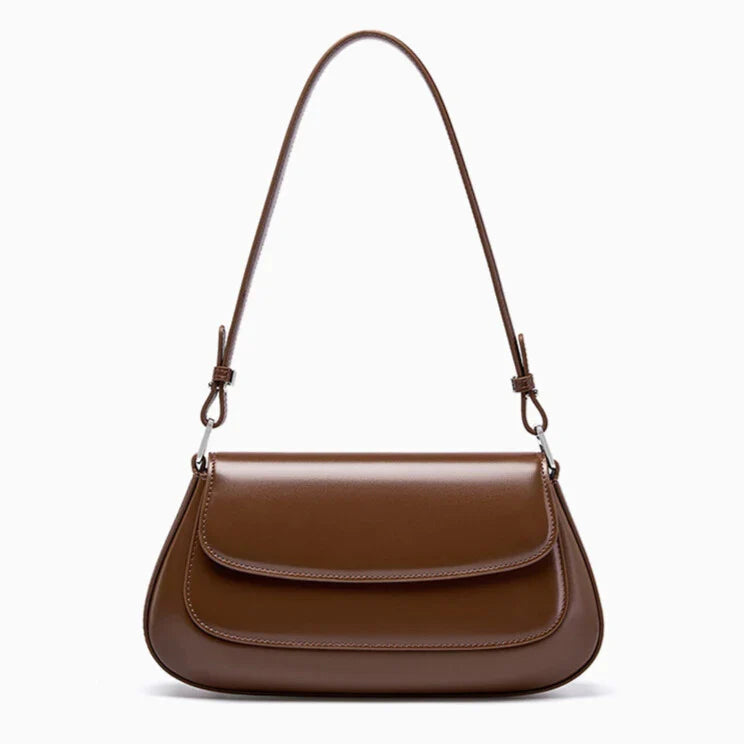 Aurora brown French style genuine leather handbag front view