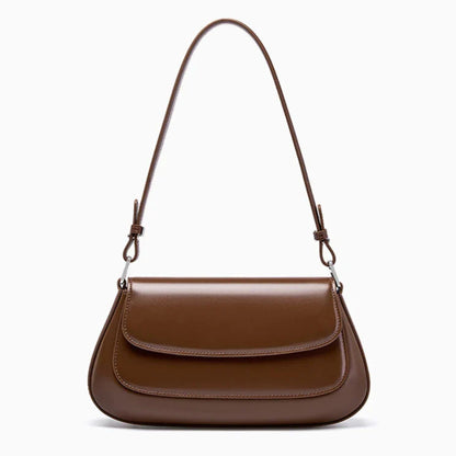 Aurora brown French style genuine leather handbag front view