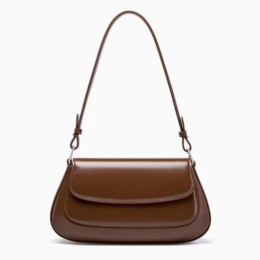 Aurora brown French style genuine leather handbag front view