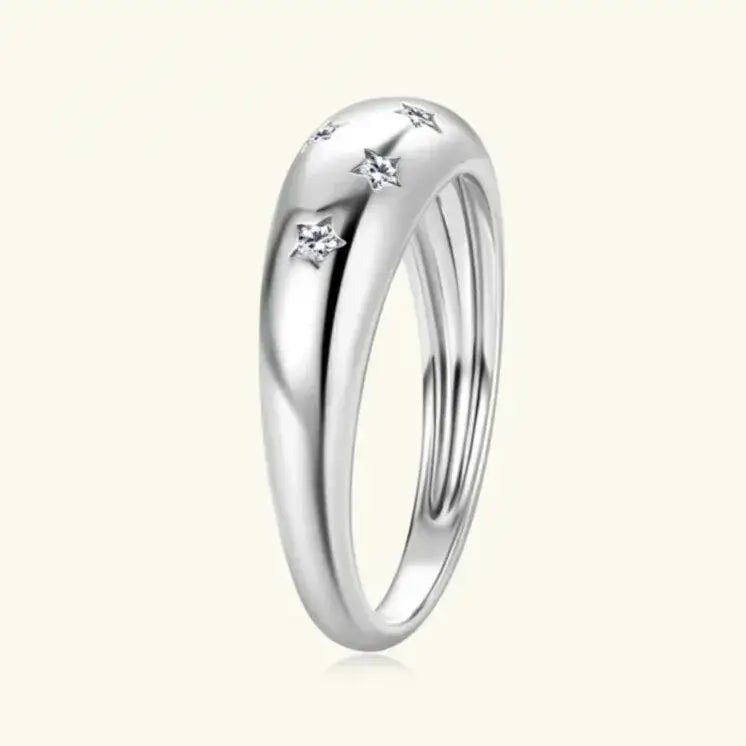 quiet luxury silver moissanite ring