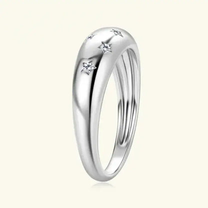 quiet luxury silver moissanite ring