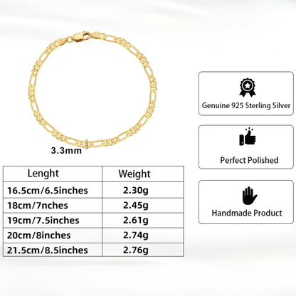timeless italian design bracelet 3.3mm figaro chain for women