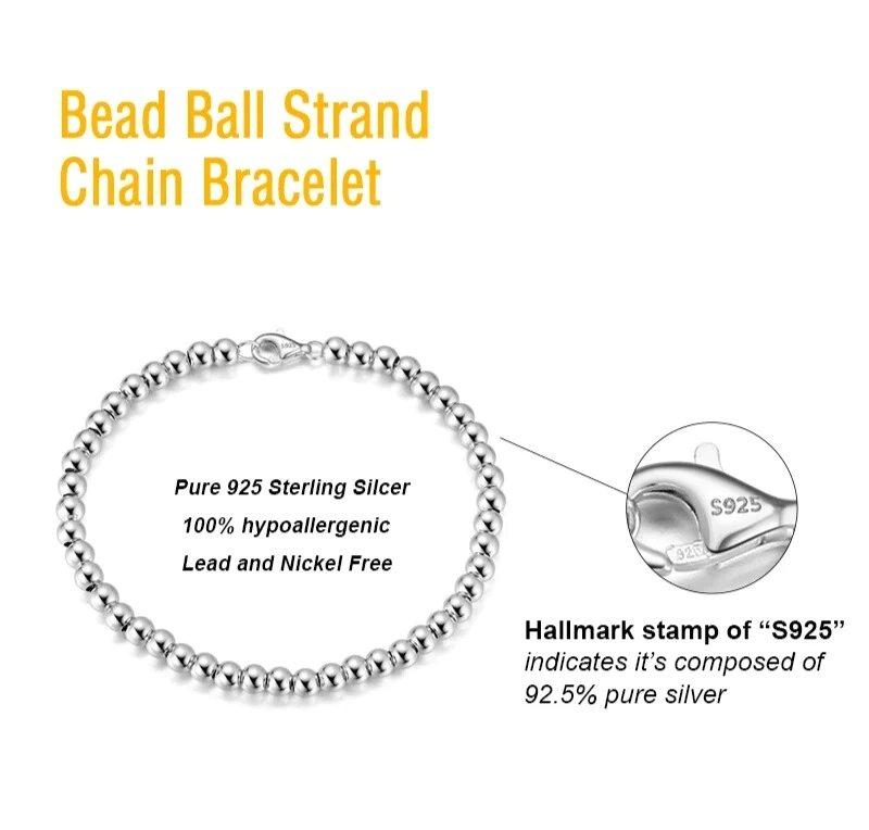 sterling silver 4mm beaded bracelet gift for her