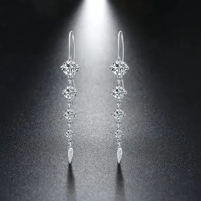 minimalist silver drop earrings sparkling crystals