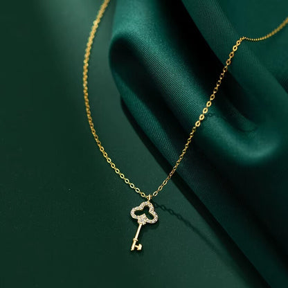 delicate clover key charm necklace in sterling silver gold plated