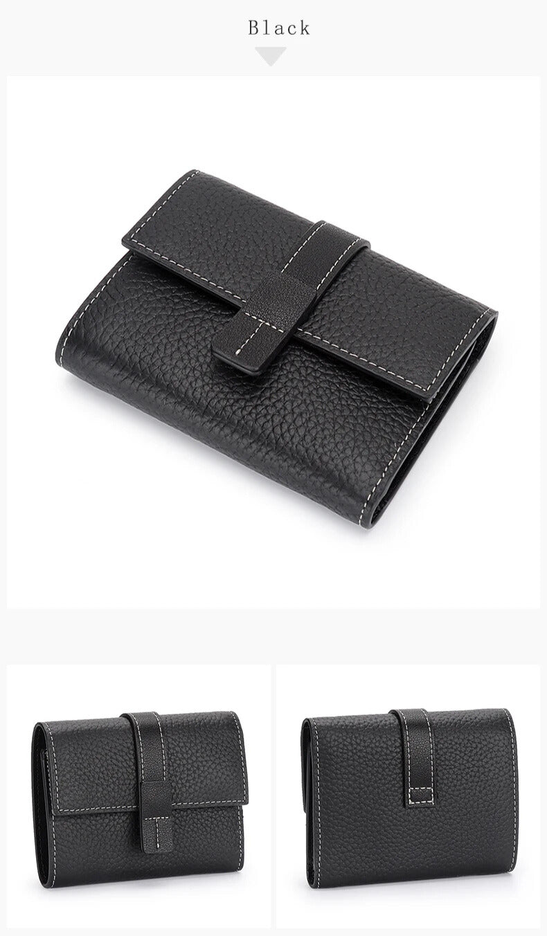 classic black cowhide women’s wallet compact design with card slots