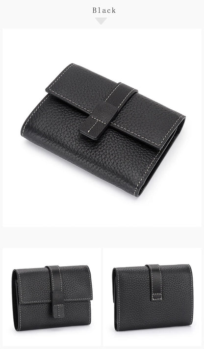 classic black cowhide women’s wallet compact design with card slots