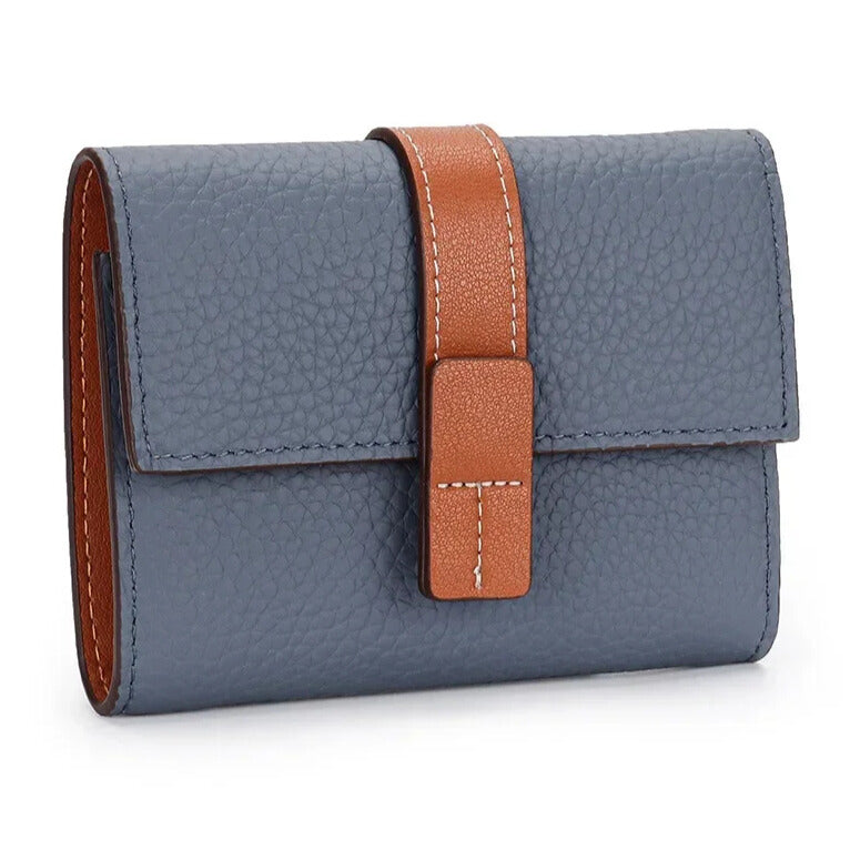women’s blue genuine leather short wallet with geometric design