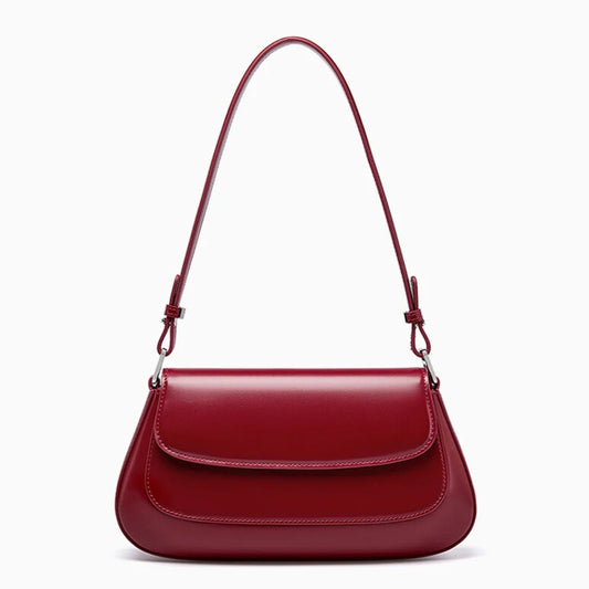 Genuine leather shoulder bag crossbody bag winw red