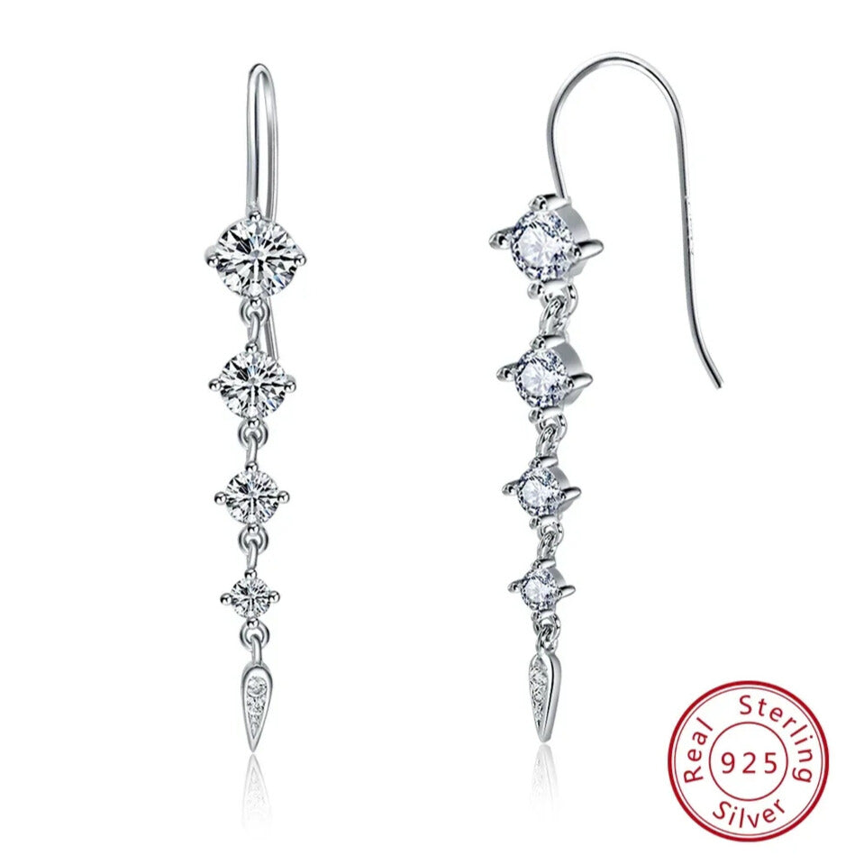 925 sterling silver cubic zirconia earrings modern drop design for daily wear and parties

