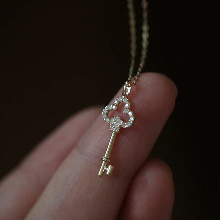 cubic zirconia clover key necklace sterling silver jewellery