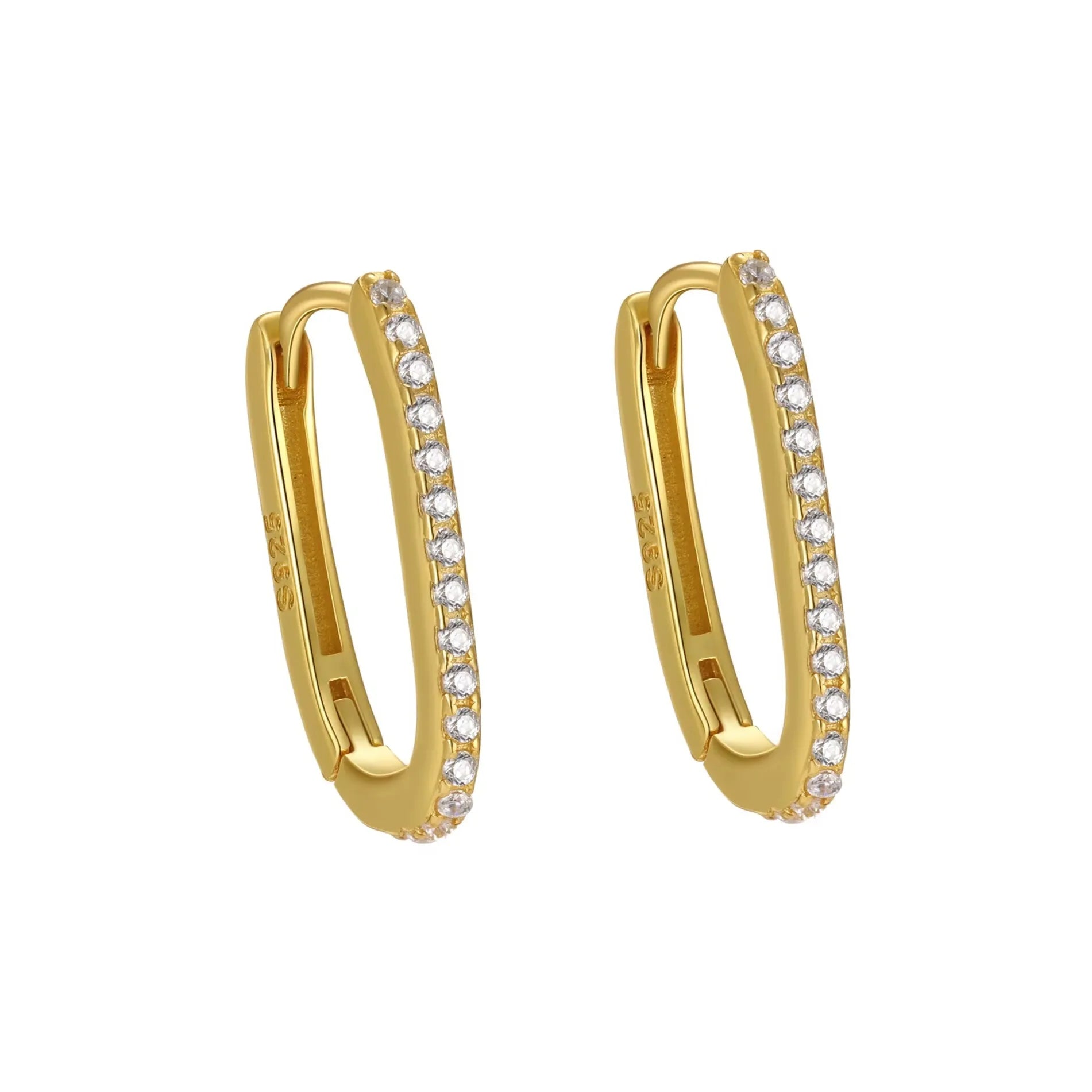 gold-plated pavé hoop earrings close-up
