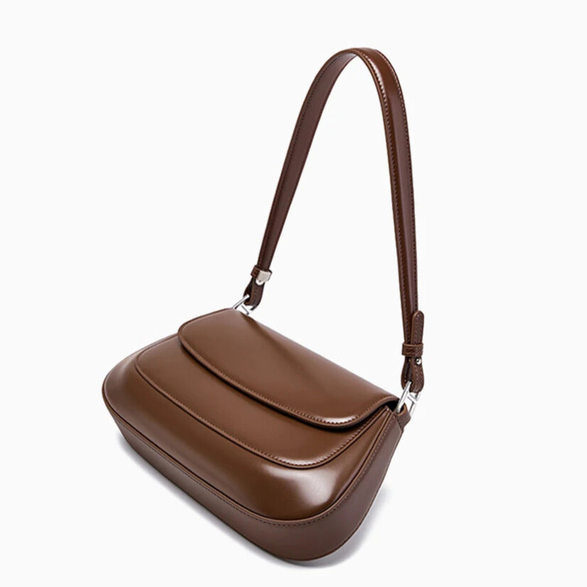 French style leather handbag crossbody bag brown